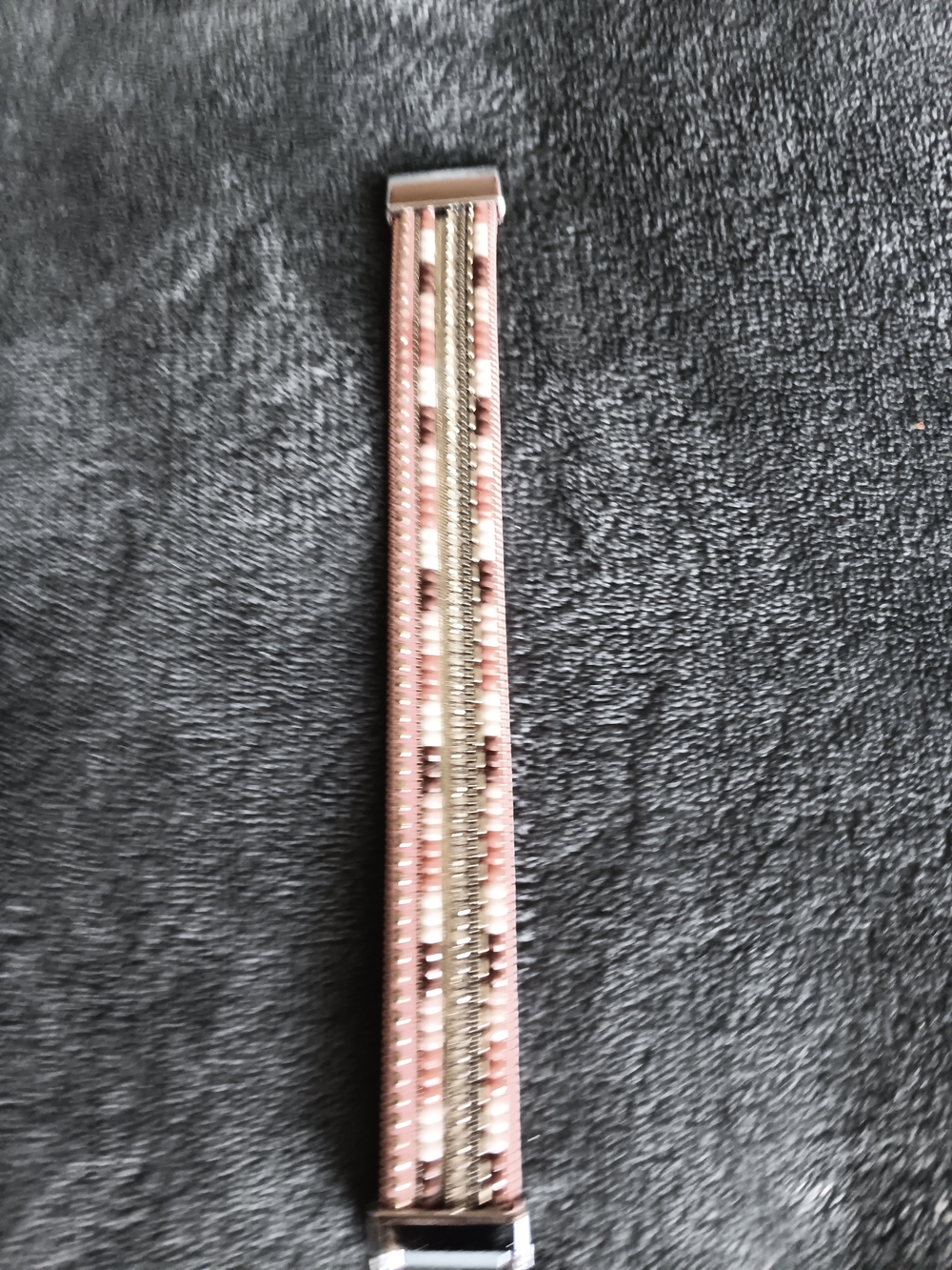 Pink Beaded Multi-Row Bracelet with Silver Accents